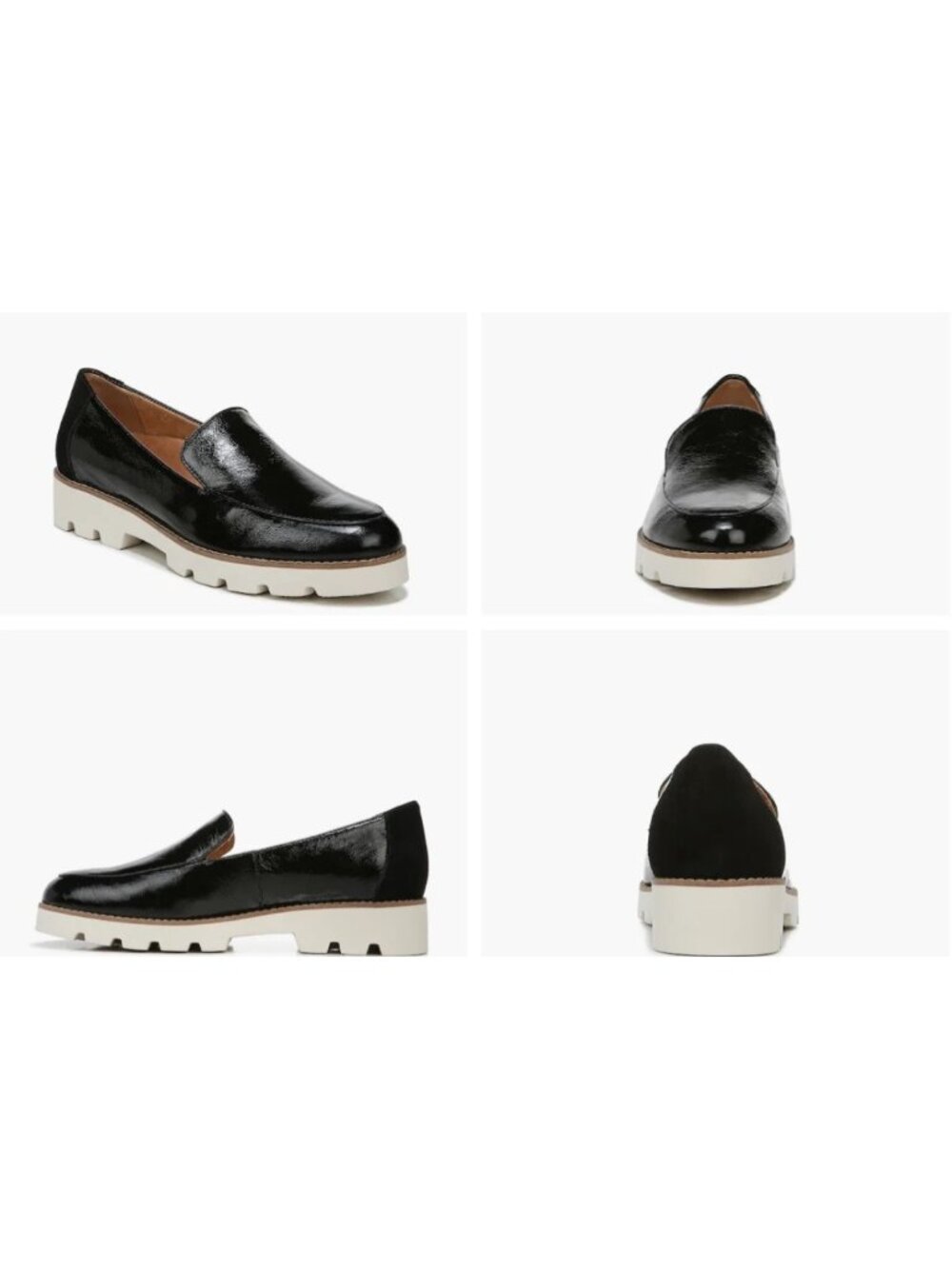 11 Vionic Kensley Crinkle Black Patent Leather Loafers Suede Heel Shoes